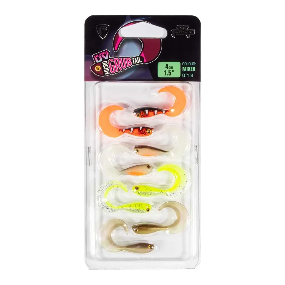 Fox Rage UV Micro Grub 4cm - 8pcs Mixed UV Colours