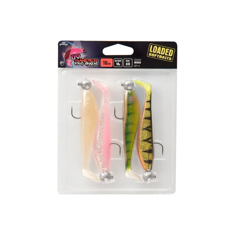 Fox Rage Zander Pro Shad 7.5cm x4 Mixed UV Colour Pack Loaded 5g 1/0 Head