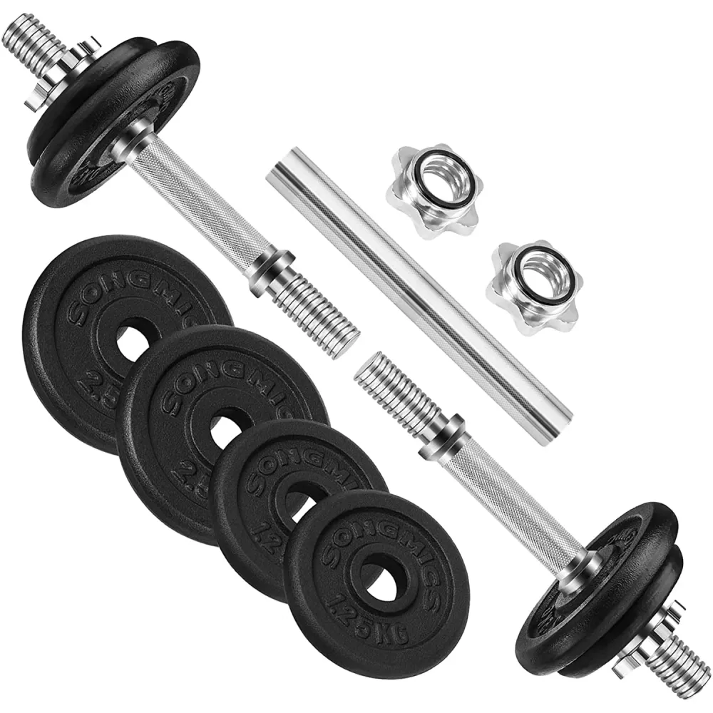 Set utega, podesiv od lijevanog željeza, s dodatnom šipkom za utege, 20 kg