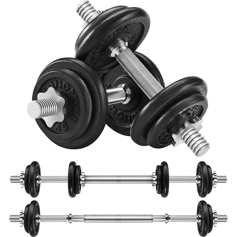 Set utega, podesiv od lijevanog željeza, s dodatnom šipkom za utege, 20 kg