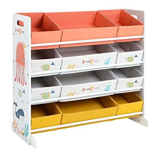 Stalak za igračke, organizator za dječju sobu, 83 x 38 x 78 cm, bjeli i šareni