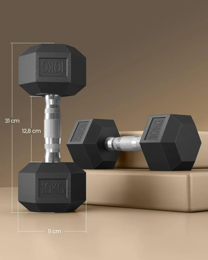 Set utega, 2 x 10 kg heksagonalni uteg, crni