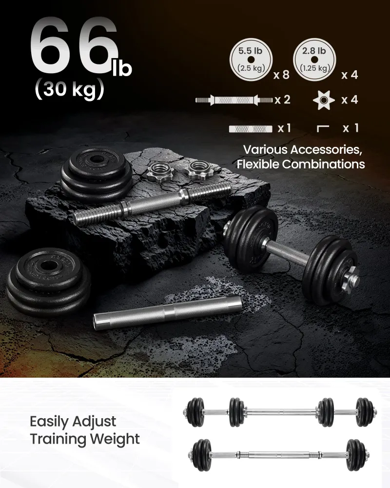 set ručnih utega 2 u 1, s podesivim težinama od 15 kg, crni